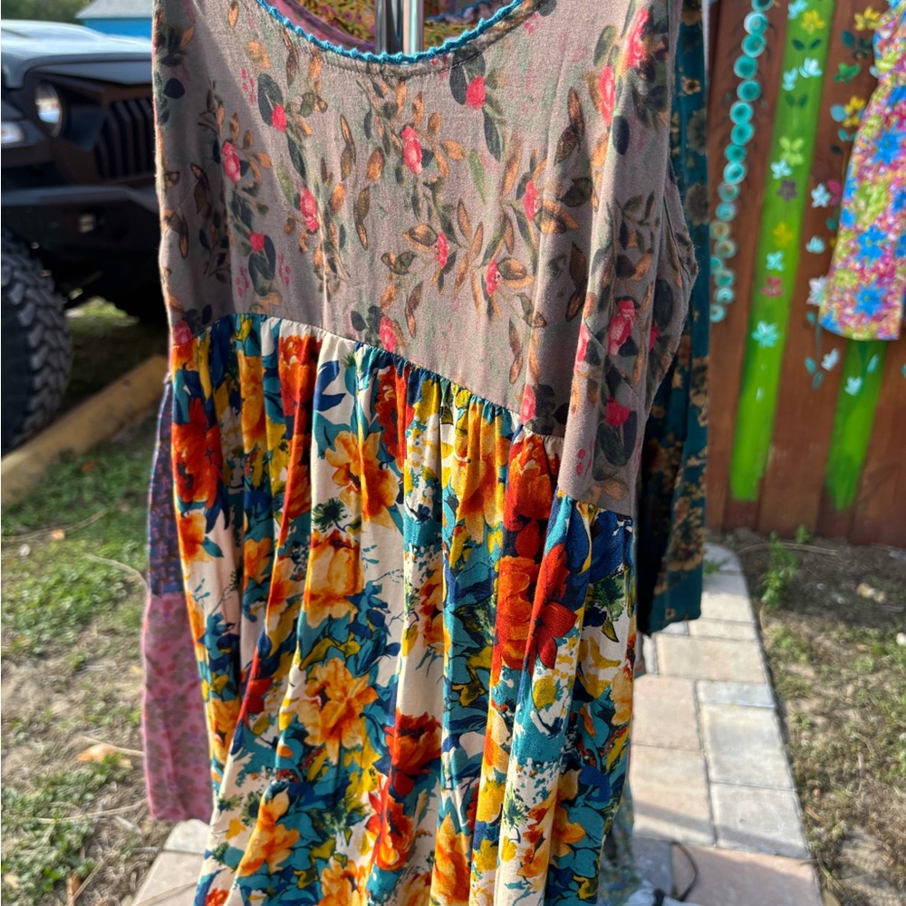 NATURAL LIFE Floral Mini Dress in Teal, Yellow & Orange